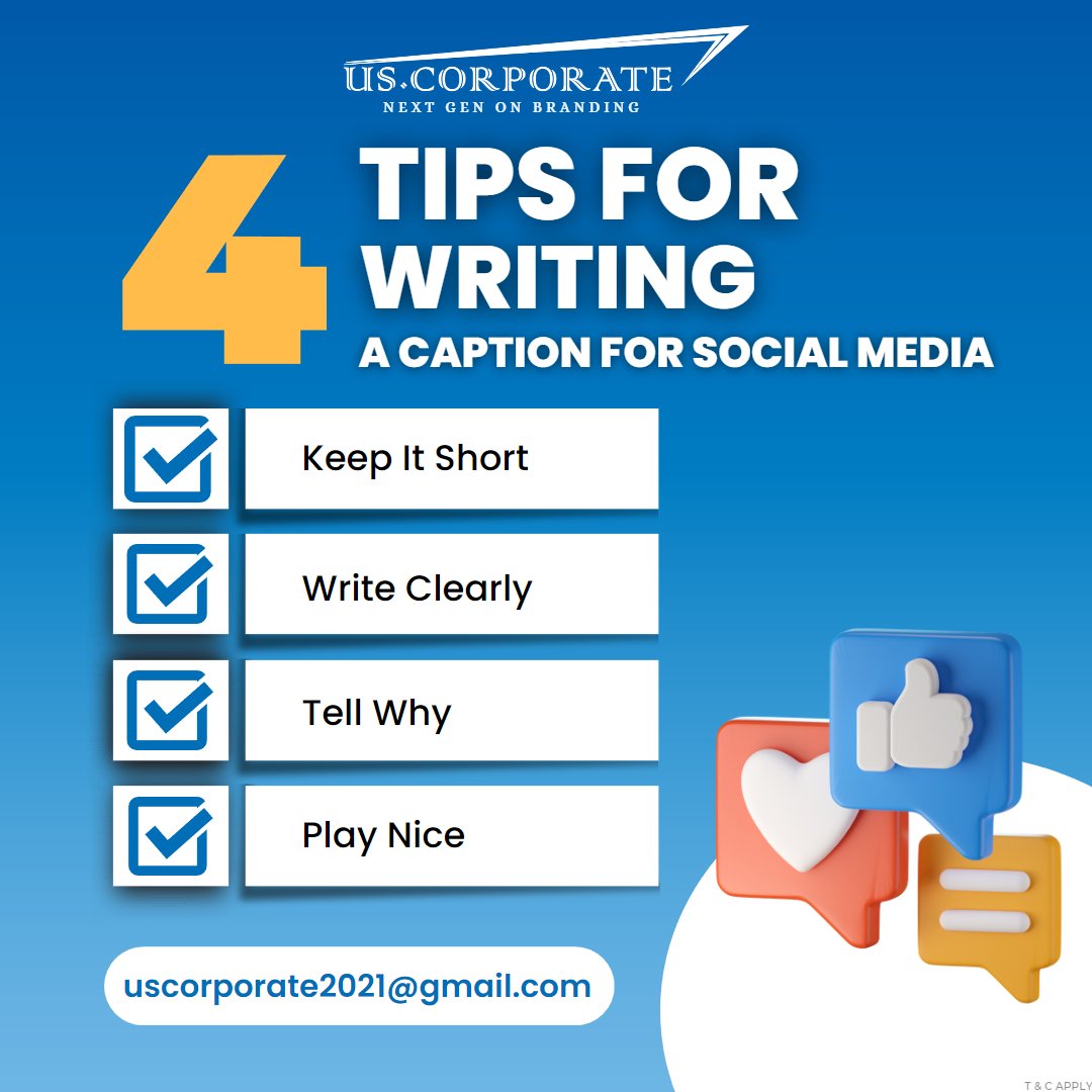 “Tips for Writing a Caption for Social Media!”
~
US.CORPORATE
~
Next Gen On Branding
~
uscorporate2021@gmail.com
~
9 9 - 5 2 5 9 - 4 2 1 9
#Nextgenonbranding #uscorporate #content #contentcreator #contentcreation #contentmanagement #contentwriting #contenttips #contentideas