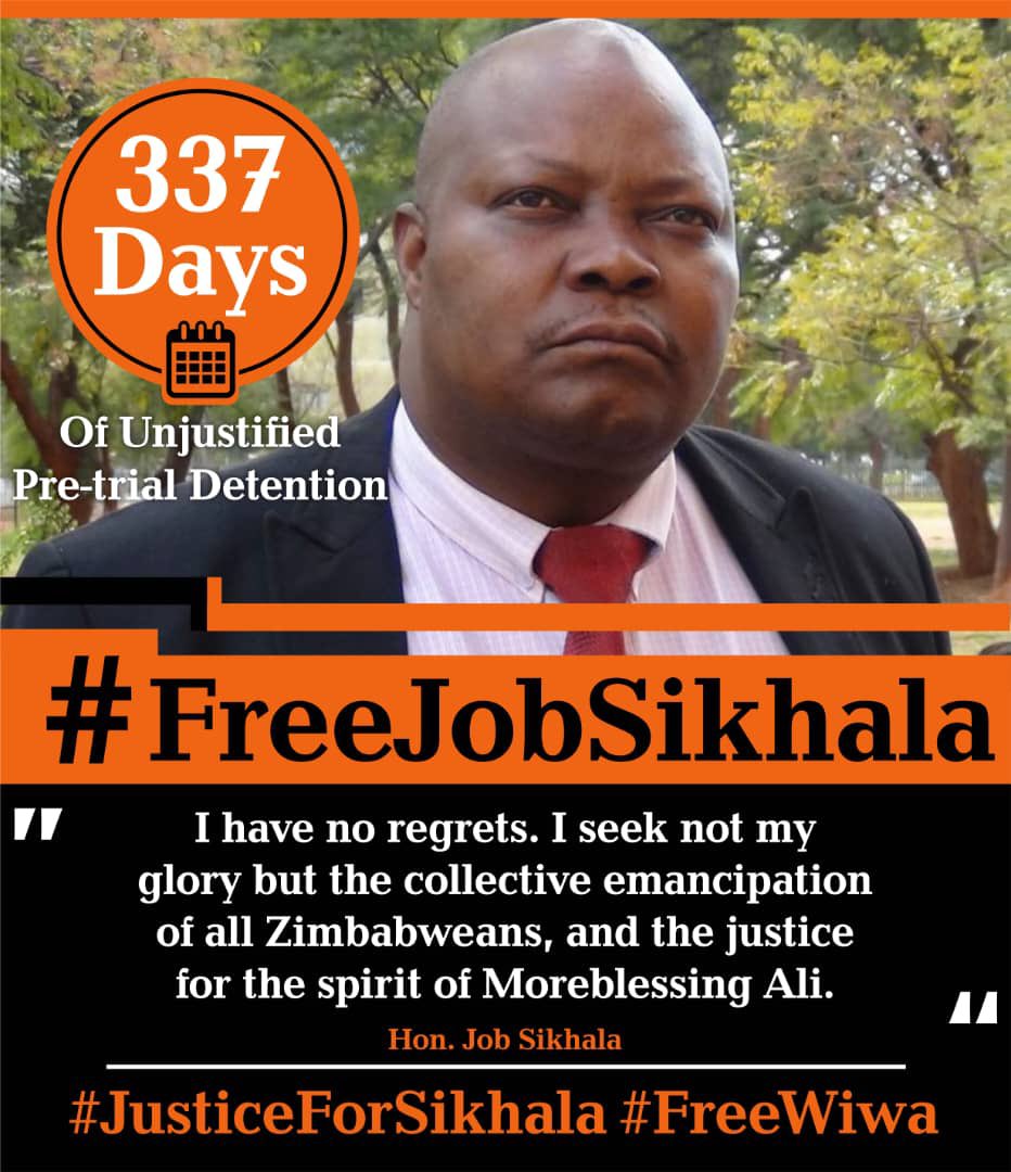 FriendsOfWiwa's tweet photo. “I have no regrets. I seek not my glory but the collective emancipation of all Zimbabweans, and the justice for the spirit of Moreblessing Ali.” - @JobSikhala1 

#337Days
#FreeJobSikhala https://t.co/XTaXFEaVNl