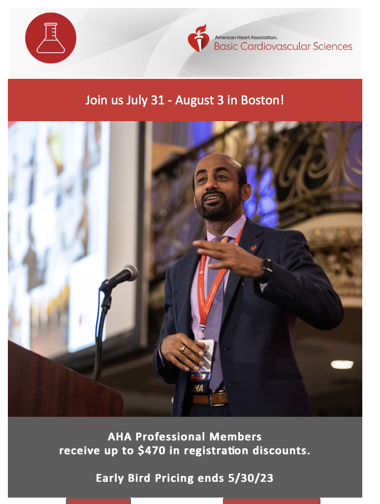 Please Don’t Miss the Early Bird Registration for
American Heart Association #BCVS23.
The Deadline for Early Bird Registration is 5/30/2023.
professional.heart.org/en/meetings/ba…