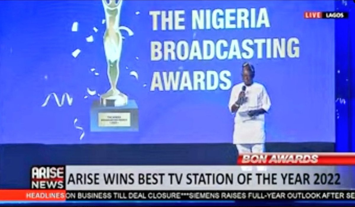 Congratulations to Arise TV on winning the Best TV Station award for year 2022.

This is a win for all ordinary Nigerians who only wants Fair &amp; Balanced News

Congrats <a href="/ruffydfire/">oseni rufai</a> <a href="/abati1990/">Reuben Abati</a> <a href="/OjyOkpe/">OJY OKPE</a>
<a href="/ARISEtv/">ARISE NEWS</a> 

Channels TV Chimamanda Hilda Osinbajo INEC Alaba Ben Ayade