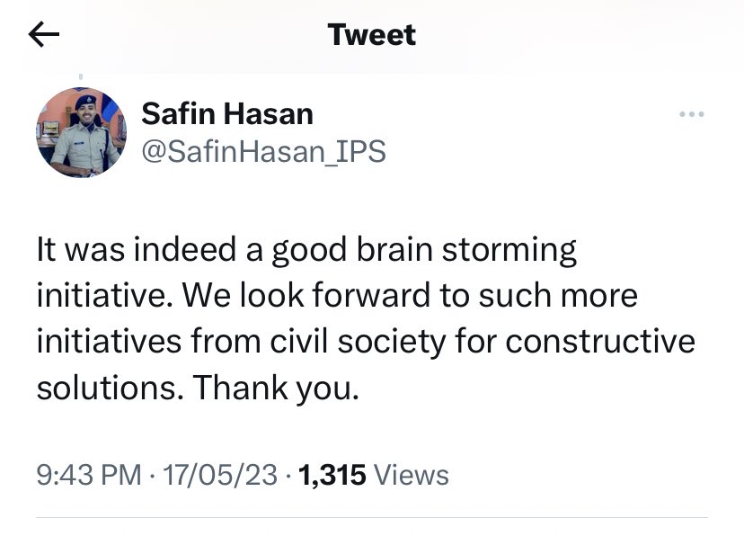 We sincerely thank <a href="/SafinHasan_IPS/">Safin Hasan</a> for sharing his valuable time and his insights on road safety issue at #SafeByDesign event by <a href="/TULfoundation/">The Urban Lab Foundation</a>, ISBCA &amp; <a href="/UNICEFIndia/">UNICEF India</a> 

We look forward to a collaborative approach for #behaviourchange initiatives in Road safety. 

#RoadSafetyWeek