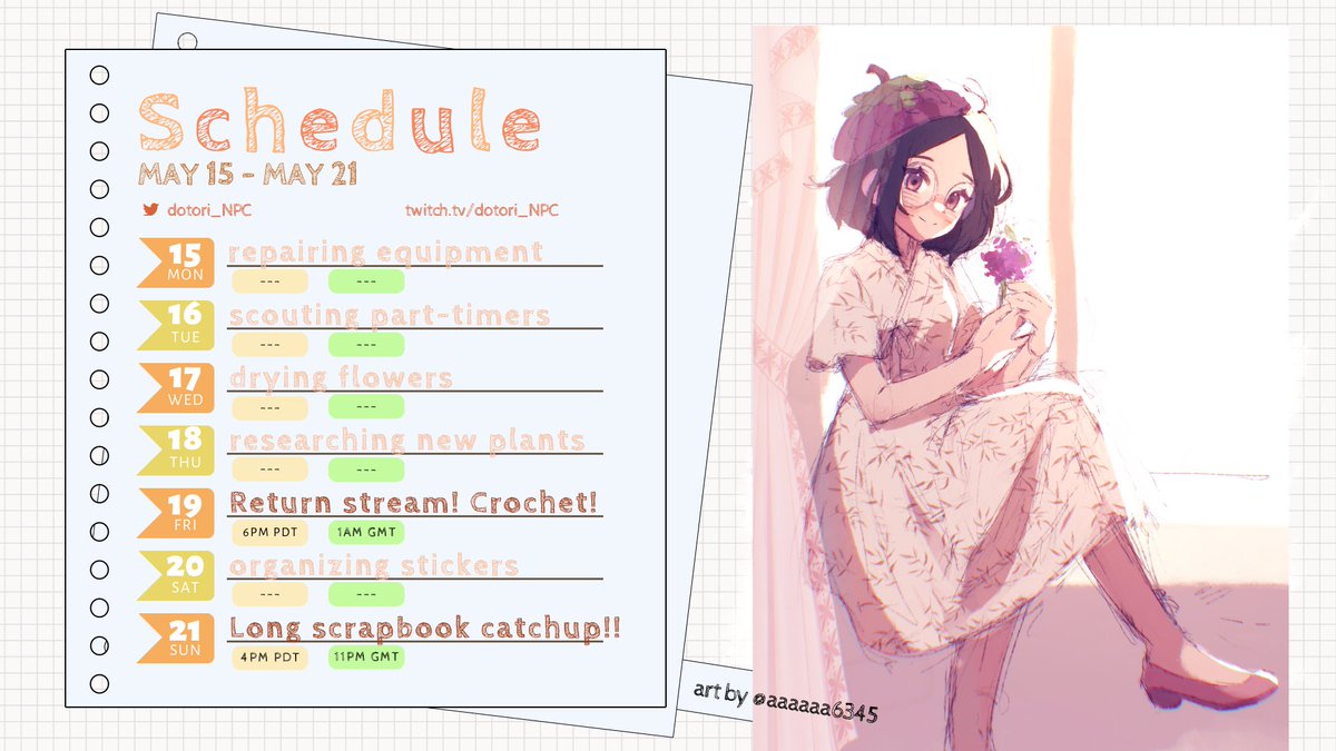 dotori_NPC's tweet photo. 🌰[Stream Schedule 5/15-5/21]🌰
Dotori's relocation arc is over, and stream era is back!! I'll see you there! https://t.co/DiqQeHCI3F https://t.co/Ks010JoPfm