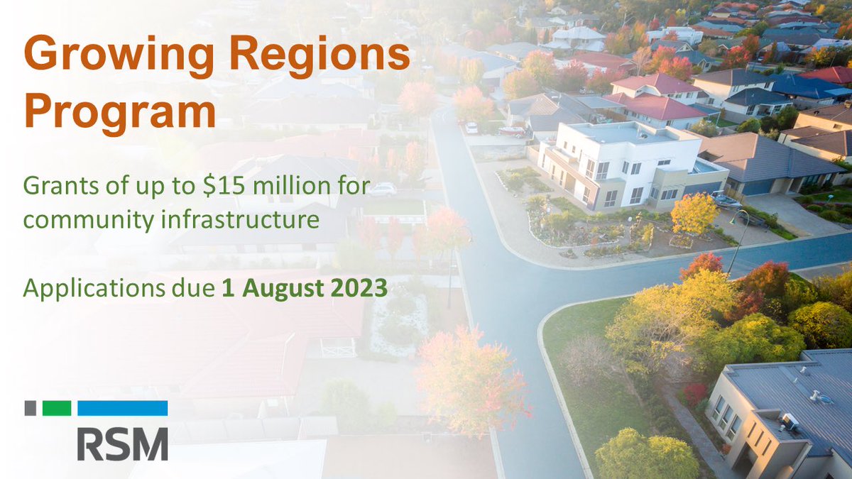 bradloftus's tweet photo. Shout out to Local Council, Indigenous and Not-For-Profit Organisations

Time for a new regional community centre, sports precinct, cultural facility or tourism hub? The Federal Government's Growing Regions Program is opening soon, and it's sizeable.

Reach out to @RSM_au https://t.co/YXTs3nIOMp