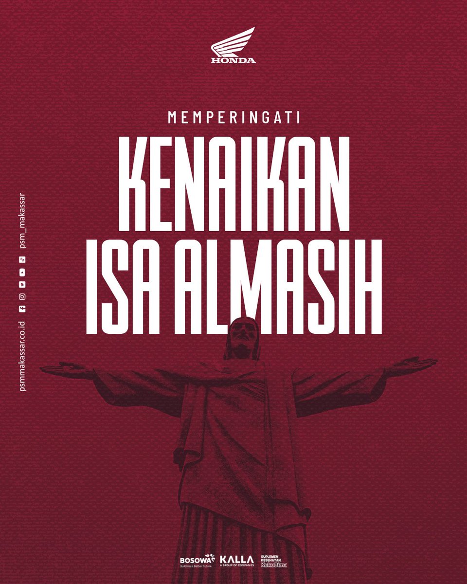 Selamat memperingati Kenaikan Isa Almasih untuk teman-teman umat Nasrani, semoga kita senantiasa mendapat berkat dari Tuhan.

#EwakoPSM #PSMJuara