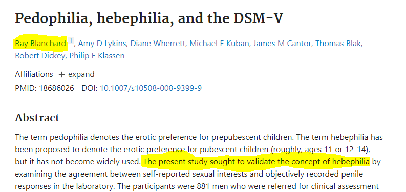 Dear #GenderCritical,

I've noticed that many of you seem to, often in the same tweets, try to push stereotypes that trans people are predisposed to pedophilia,

And also, citing a nonsense hypothesis put forward by a pedophile apologist and his sex-pest lab partner. #AGP