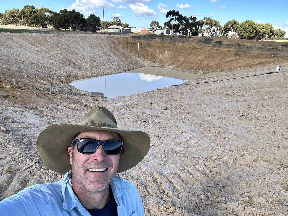 Great to be out instrumenting this #smartdams site with @FBG_Jerramungup and @CWSS_UWA Recently enlarged dam matched to the existing roaded catchment size, soon to have #FutureDroughtFund  evap cover. Secure & high value water for spray, fire & house @GGA_WA @HydroFire60
