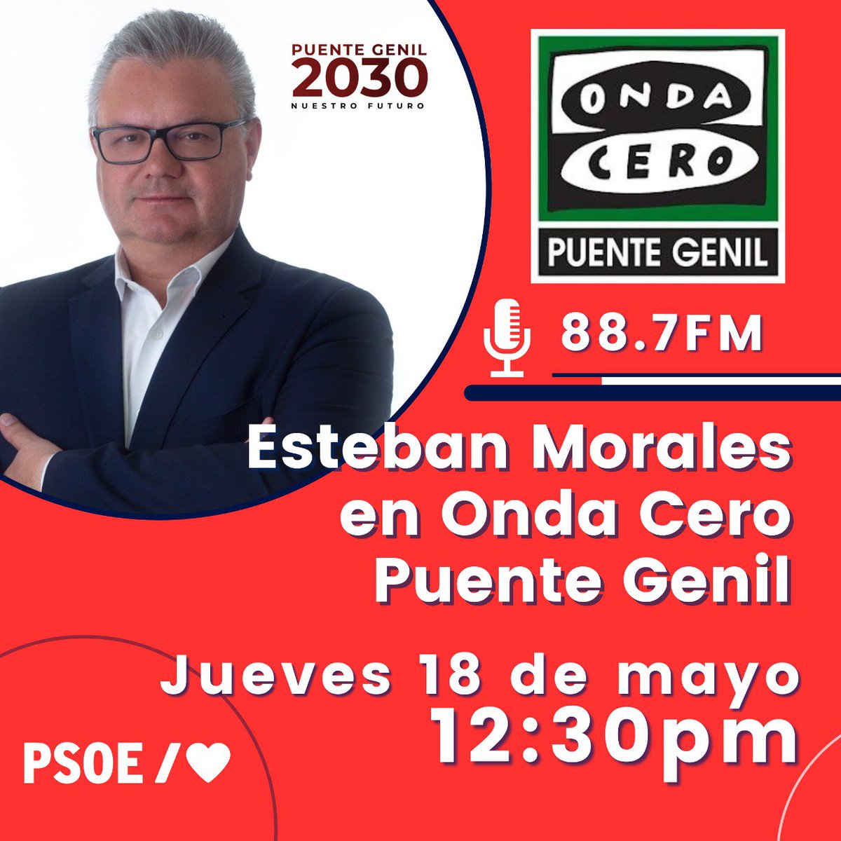 Hoy a partir de las 12:30h. puedes escuchar mi entrevista en <a href="/OndaCeroPuenteG/">Onda Cero Puente Genil</a>.
#PuenteGenil2030
#NuestroFuturo