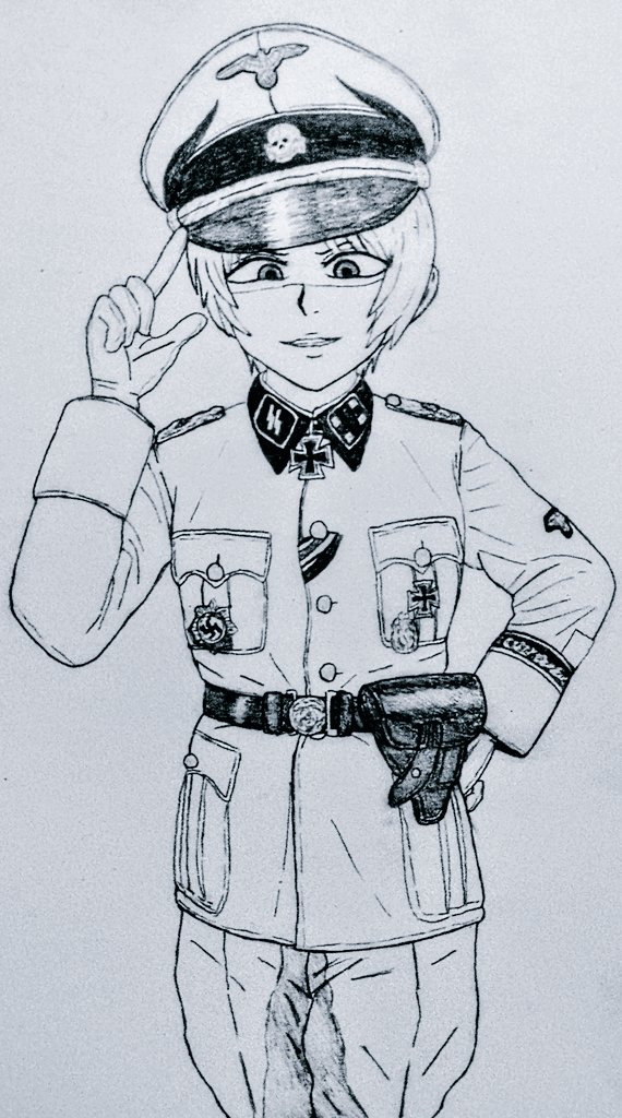 某、ドイツ軍特有の袖に紙入れるの好きでござる  やってる人も描いてる人も見かけないからあまり周知されてないのかな🥲