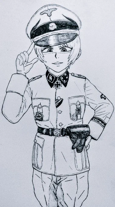 某、ドイツ軍特有の袖に紙入れるの好きでござる  やってる人も描いてる人も見かけないからあまり周知されてないのかな🥲