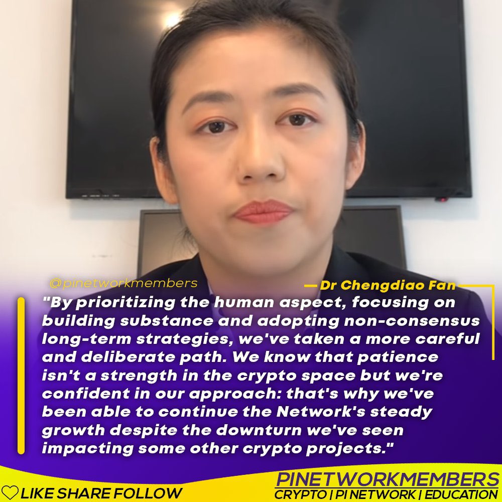 Gavinz212's tweet photo. Dr. Chengdiao Fan: 🔉 "By prioritizing the human aspect, focusing on building substance and adopting non-consensus long-term strategies, we've taken a more careful and deliberate path."
@PiCoreTeam 
https://t.co/yQZozRPmBk
#Picommunity 
#PiPayments https://t.co/NExlLtGP5i