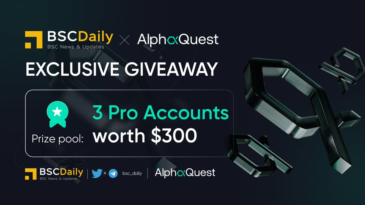 bsc_daily's tweet photo. 📣 LIMITED #GIVEAWAY EVENT 

Want to discover market trends before everyone does for FREE?🔥

🎁 PRIZE: 3 Pro Accounts (~$300) for 3 Winners

To win 👇

1️⃣ Follow @alphaquestio x @bsc_daily
2️⃣ RT &amp; ❤️
3️⃣ Join: https://t.co/8x9NxkY7ge
4️⃣ Drop your Discord ID👇

⌛️ 7 days

#Airdrop https://t.co/Mby08LG3Nf
