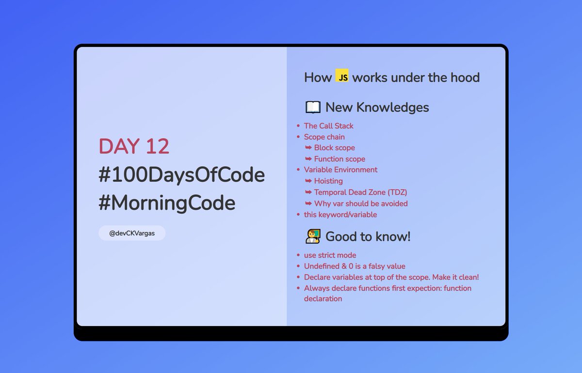 devCKVargas's tweet image. DAY 12 #100DaysOfCode #MorningCode
I went back to some fundamentals because learning is not linear😉