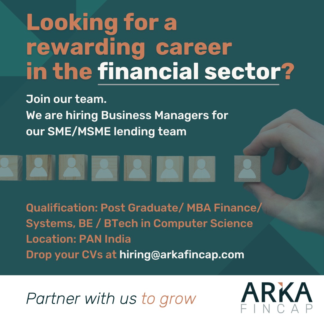 We are looking for  Business Managers with 3–7+ years of experience to join our SME/MSME lending team.
To apply, please submit your CV to hiring@arkafincap.com.

#arkafincap #partnerstogrowth #hiringnow #jobalert #hiring #businessmanager