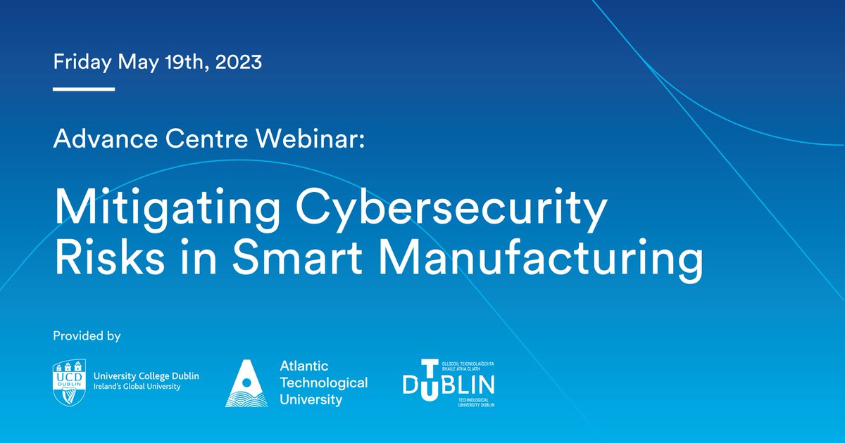 UCD Computer Science (@ucdcompsci) on Twitter photo Reminder: tomorrow 1pm webinar “Mitigating Cybersecurity Risks in Smart Manufacturing" hosted by <a href="/_advancecentre/">Advance Centre</a> with speakers from <a href="/UCDCompSci/">UCD Computer Science</a> <a href="/atu_ie/">Atlantic Technological University</a> <a href="/Aon_plc/">Aon</a> <a href="/Regeneron/">Regeneron</a>
<a href="/LeroCentre/">Lero</a> bit.ly/3pr3u4a #cybersecurity #Cybersecurity #DigitalManufacturing Reminder: tomorrow 1pm webinar “Mitigating Cybersecurity Risks in Smart Manufacturing" hosted by <a href="/_advancecentre/">Advance Centre</a> with speakers from <a href="/UCDCompSci/">UCD Computer Science</a> <a href="/atu_ie/">Atlantic Technological University</a> <a href="/Aon_plc/">Aon</a> <a href="/Regeneron/">Regeneron</a>
<a href="/LeroCentre/">Lero</a> bit.ly/3pr3u4a #cybersecurity #Cybersecurity #DigitalManufacturing
