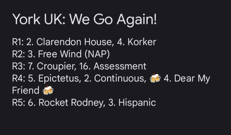 thesidelineheat's tweet image. Got it all wrong last night, but let&apos;s have another crack! How can I be having a bet in the Dante and not back Dear My Friend! Best of luck to my Beer Garden friend @ChareneWoo 🍻 Goodluck if you have a bet tonight. #UKracing #BitOfFun