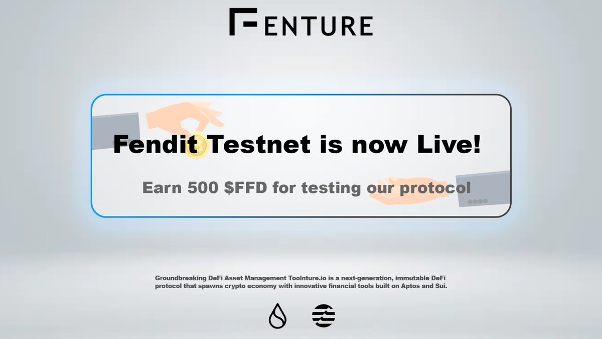 FentureFinance's tweet photo. Attention Fenturers 🚀 
 
Testnet is now LIVE 🔥

We now invite you to test our Lending Protocol 🤑

We will airdrop every Tester 500XP. Remember 1 XP = 1 $FFD when we go live 🤑

@Zealy task at https://t.co/phIjDNEocj

LFG. Launch is imminent.

#FentureFinance #Aptos #AptosLaunch #Sui #SuiLaunch $ALT $APT $SUI $SLT