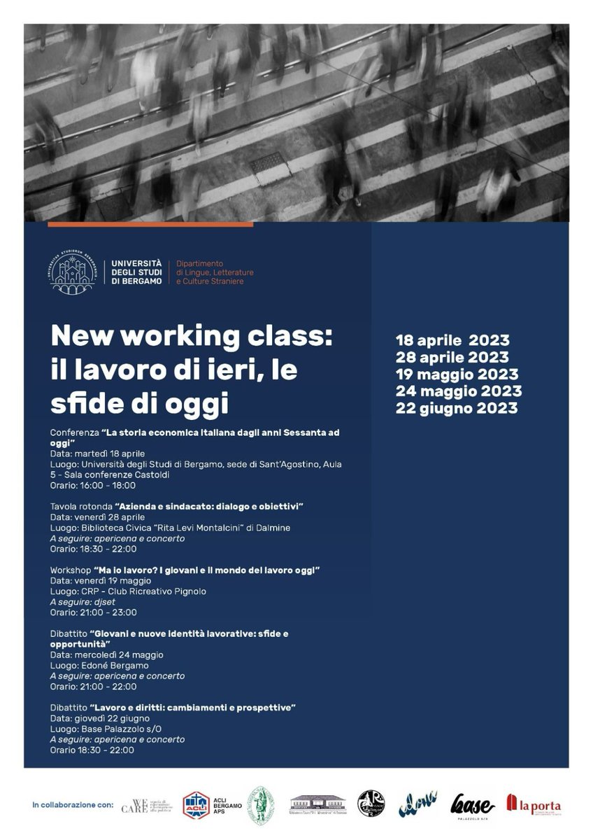 BergamoAcli's tweet photo. ✍️Dopo la conferenza sulla storia economica italiana dagli anni Sessanta ad oggi e la tavola rotonda sul rapporto tra azienda e sindacato domani #19maggio - presso il Club ricreativo Pignolo - workshop su: "Ma io lavoro? I giovani e il mondo del lavoro oggi" >> @CislBergamo https://t.co/1zcJZjpG0l
