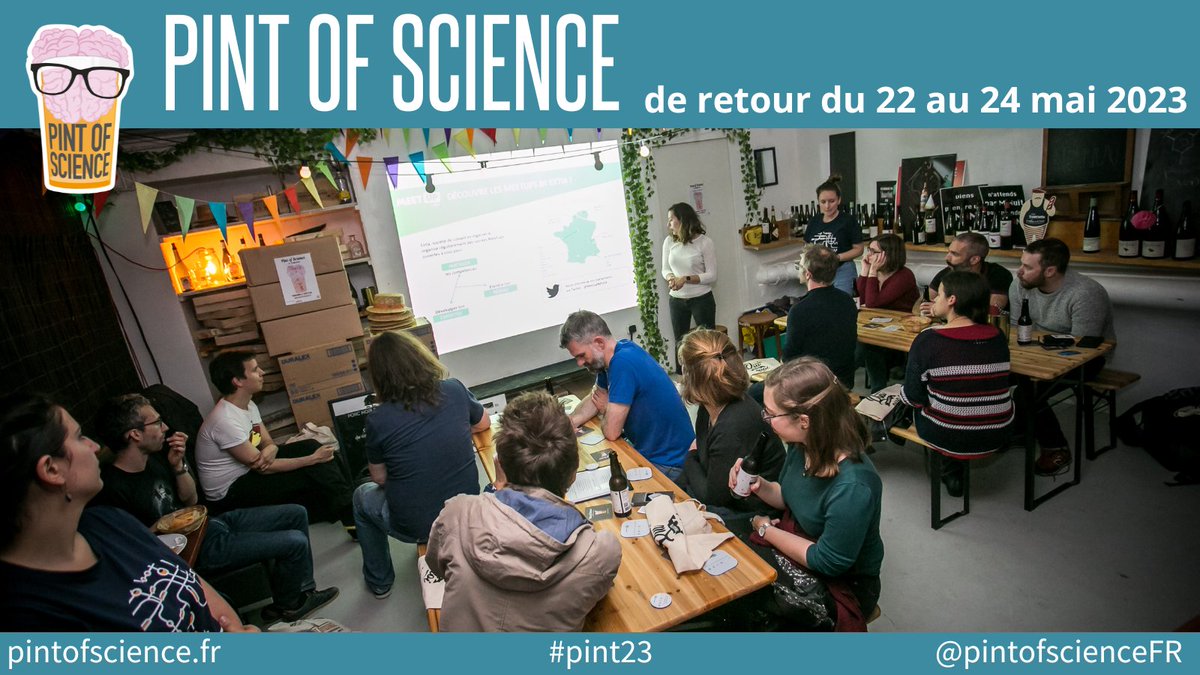 pintofscienceFR's tweet photo. #pint23, c'est bientôt !
3 soirs de présentations scientifiques dans une ambiance décontractée, rencontrez &amp; échangez avec des scientifiques !

🗓️22 au 24 mai 2023
📍50 villes en France
🗣️ 270 événements
Toutes les sciences 🫀📚🦴🌍👩‍🔬🐟🧫🖥️🧠🔭

🎟️Tickets https://t.co/rARpYC5loj https://t.co/1nuBm9V364