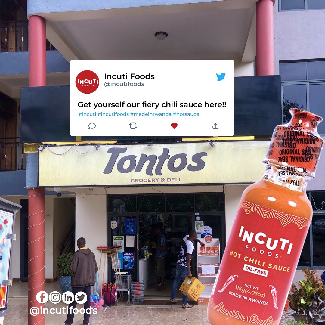 incutifoods's tweet photo. Hi Incuti From Vision City, we have brought our Fiery chili sauce right close you. Get yourself Incuti Foods at Tontos.
#incuti #incutifoods #africanflavors #madeinrwanda #hotsauce https://t.co/t7jca4pjjR