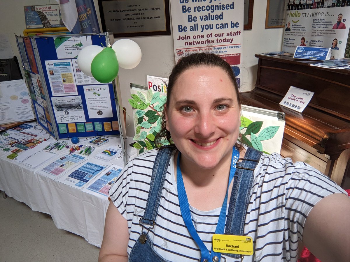RelfRachael's tweet photo. I am down in the atrium at RBH this lunch time helping promote our staff wellbeing services here at #TeamUHD  as part of #mentalhealthawarenessweek2023  
pop by and say hello, come talk mental health and let's #EndTheStigma https://t.co/eR5EIfXfLJ