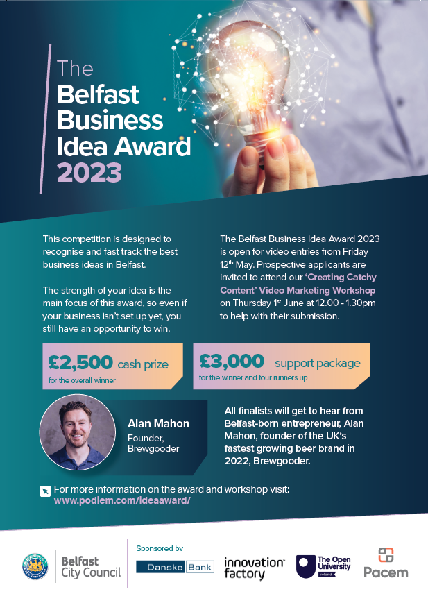 PodiemNI's tweet photo. Its Back! 🎉The 2023 #BelfastBusinessIdeaAward is open for entries 💡

Whether you've got a great idea in the works or are just starting out, this award is for all budding #entrepreneurs! The winner will win £2.5k cash &amp; a £3k support package. Apply at ➡️ https://t.co/WCciJVO5os https://t.co/yHRp19ZiDB