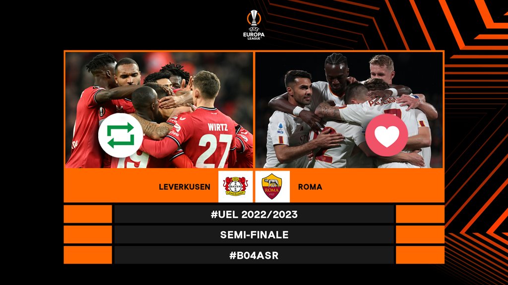 #UEL Matchday! ⚽️🤩🙌

🔁 = <a href="/bayer04fussball/">Bayer 04 Leverkusen</a> 🇩🇪
❤ = <a href="/OfficialASRoma/">AS Roma</a> 🇮🇹

#B04ASR | #LeverkusenRoma