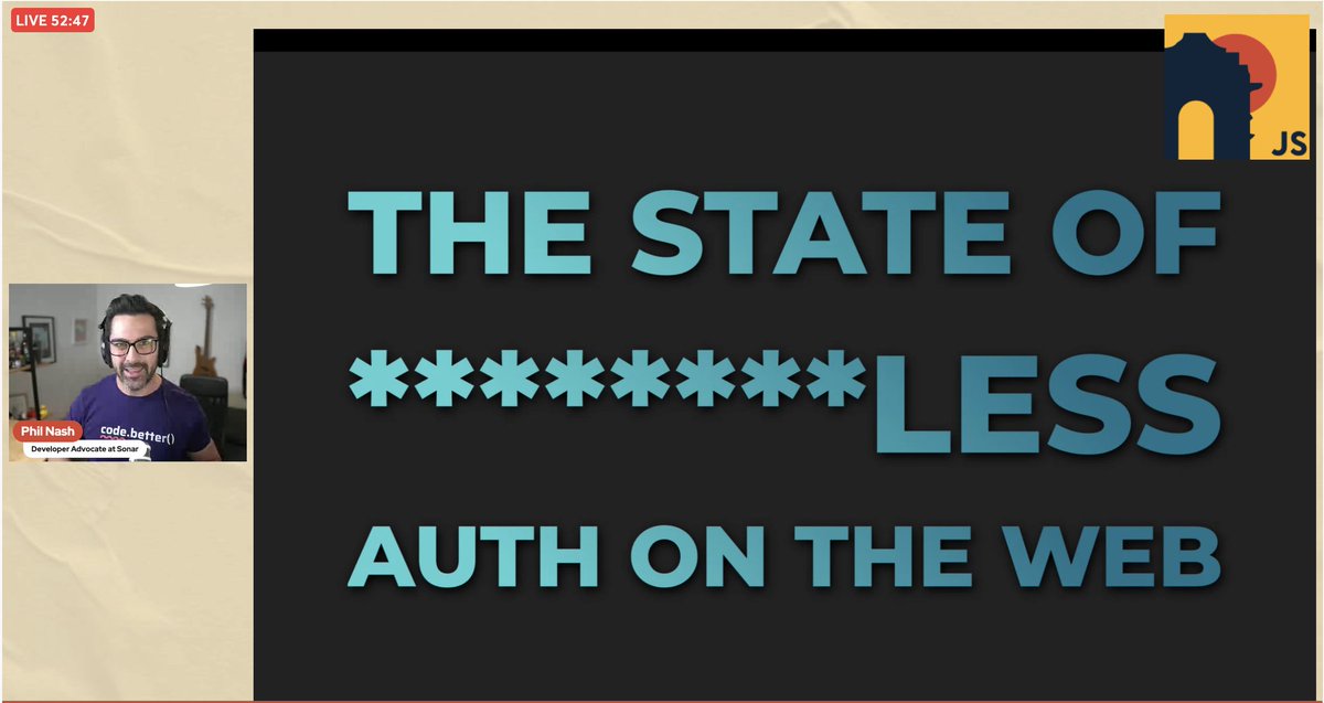 For our next talk, you will need to think of a word with 1 capital letter, 1 number, and 1 special character and it should be at least 8 characters long!!! 

@philnash is with us now to talk about Passwordless Auth on the Web

Check it out at jsconf.in/online

#JSConfIndia