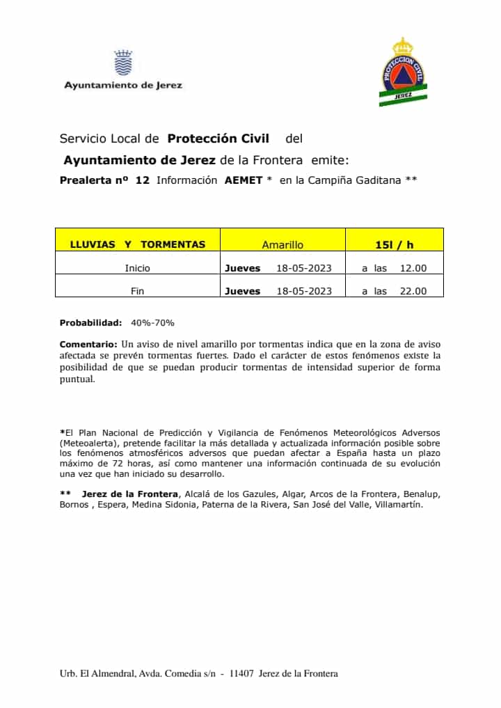 Actualización aviso amarillo por  lluvia y tormentas #campiñagaditana  <a href="/AEMET_Andalucia/">AEMET_Andalucía</a>
