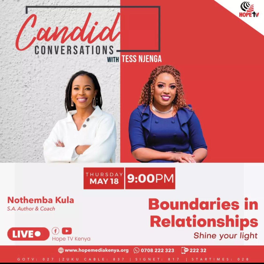 Tune in Tonight on hope Tv and get inspired..