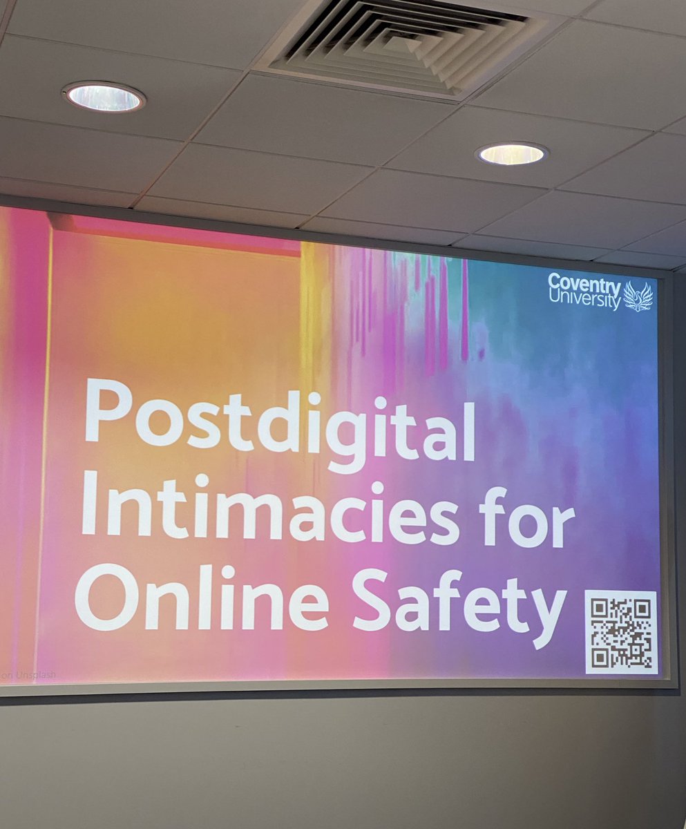 EsmeSpurling's tweet photo. Very excited to be attending Postdigital Intimacies for Online Safety today 💻☀️

led by @AdrienneEvans_ @MarcusJMaloney @LindsayAnneB @DrMerry30 @CovUni_CPC @CovUniResearch https://t.co/MyOepJiTzC