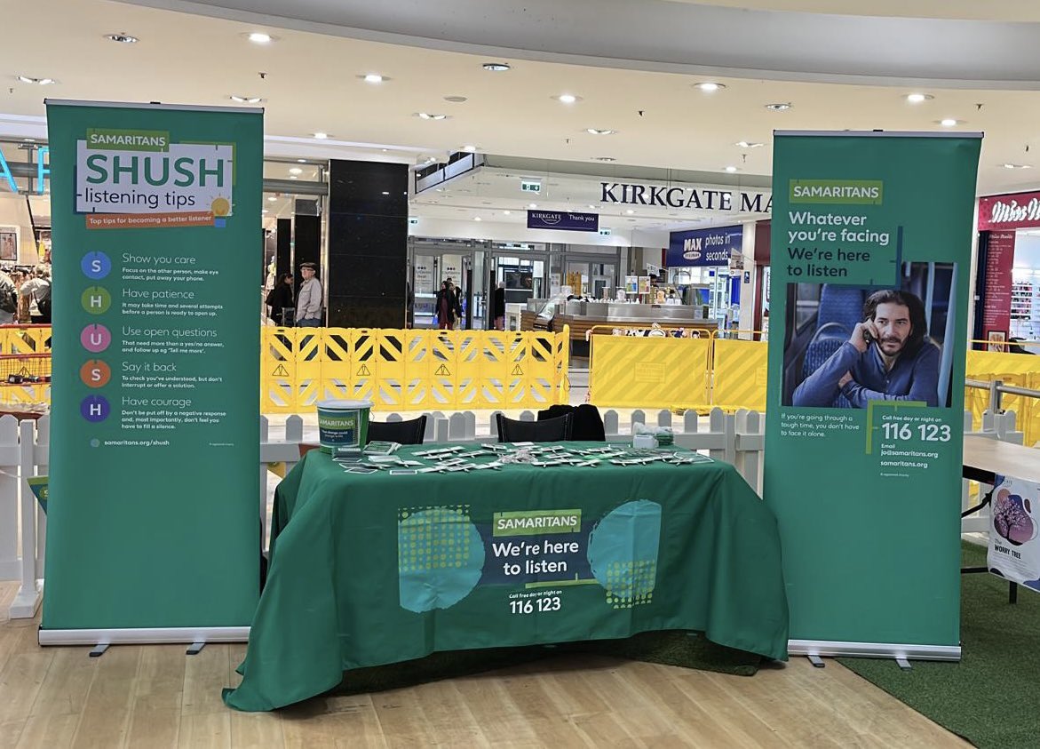 Some of our lovely volunteers will be at @KirkgateCentre today to promote #MentalHealthAwarenessWeek. Please do come and say hello!