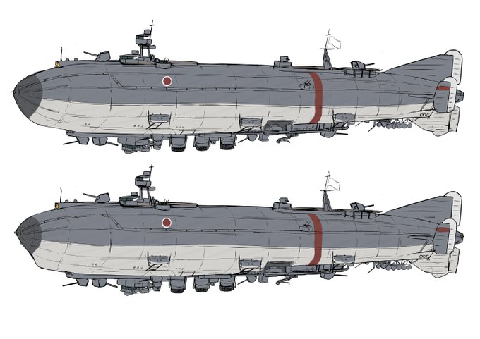 飛行艦のデザインラフ。 下にマストとかがあると着陸できないし、立体化した時真っ先に折れるので艦底部の突起物は控えめに、今までのよりも飛行船の原型保つ方向で・・