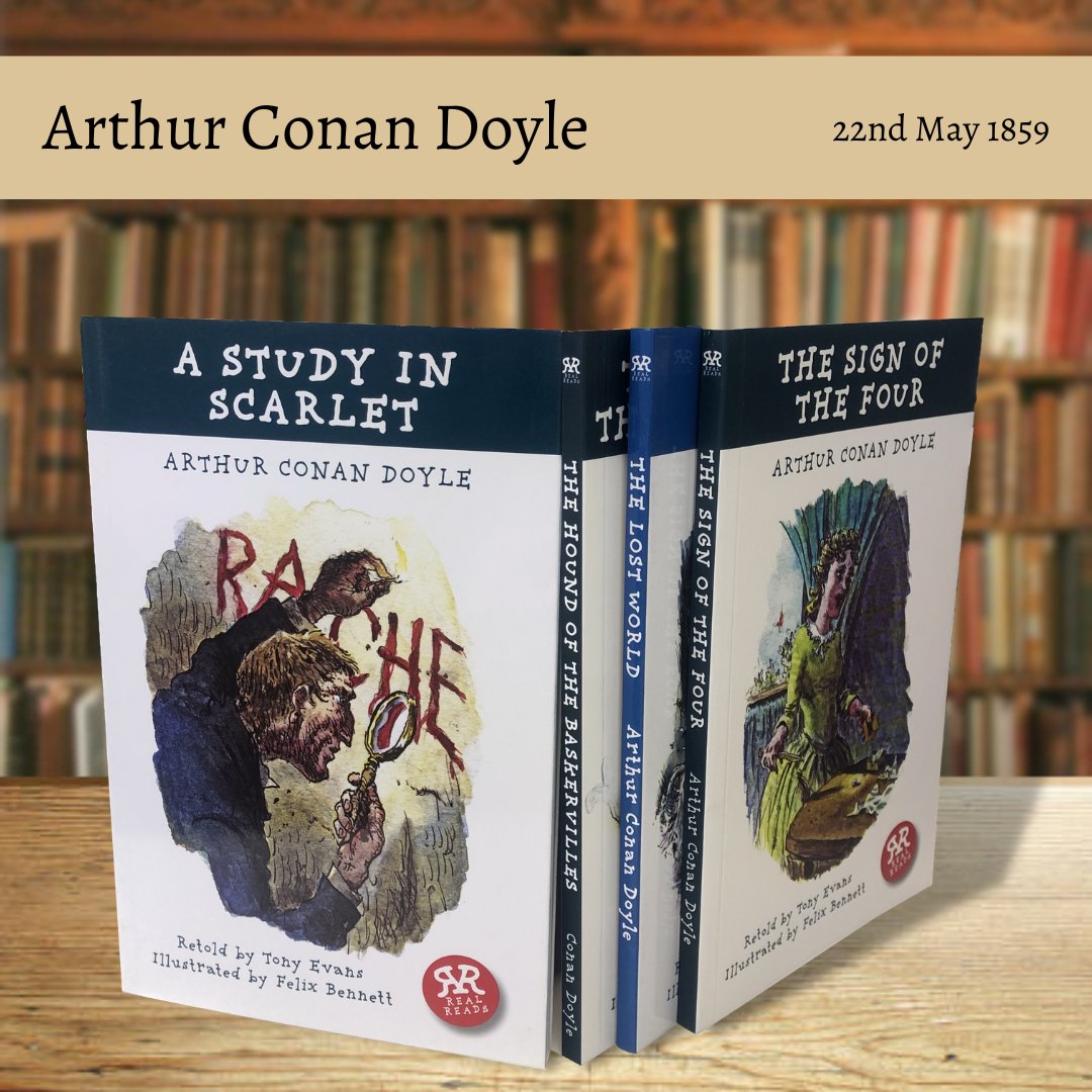 Happy birthday to the master of mystery, Sir Arthur Conan Doyle!🎉 Join us in celebrating his brilliant mind and captivating storytelling. Dive into the world of Sherlock Holmes with Real Reads retellings &amp; unravel the enigmas he created in 64 pages- perfect for young readers!