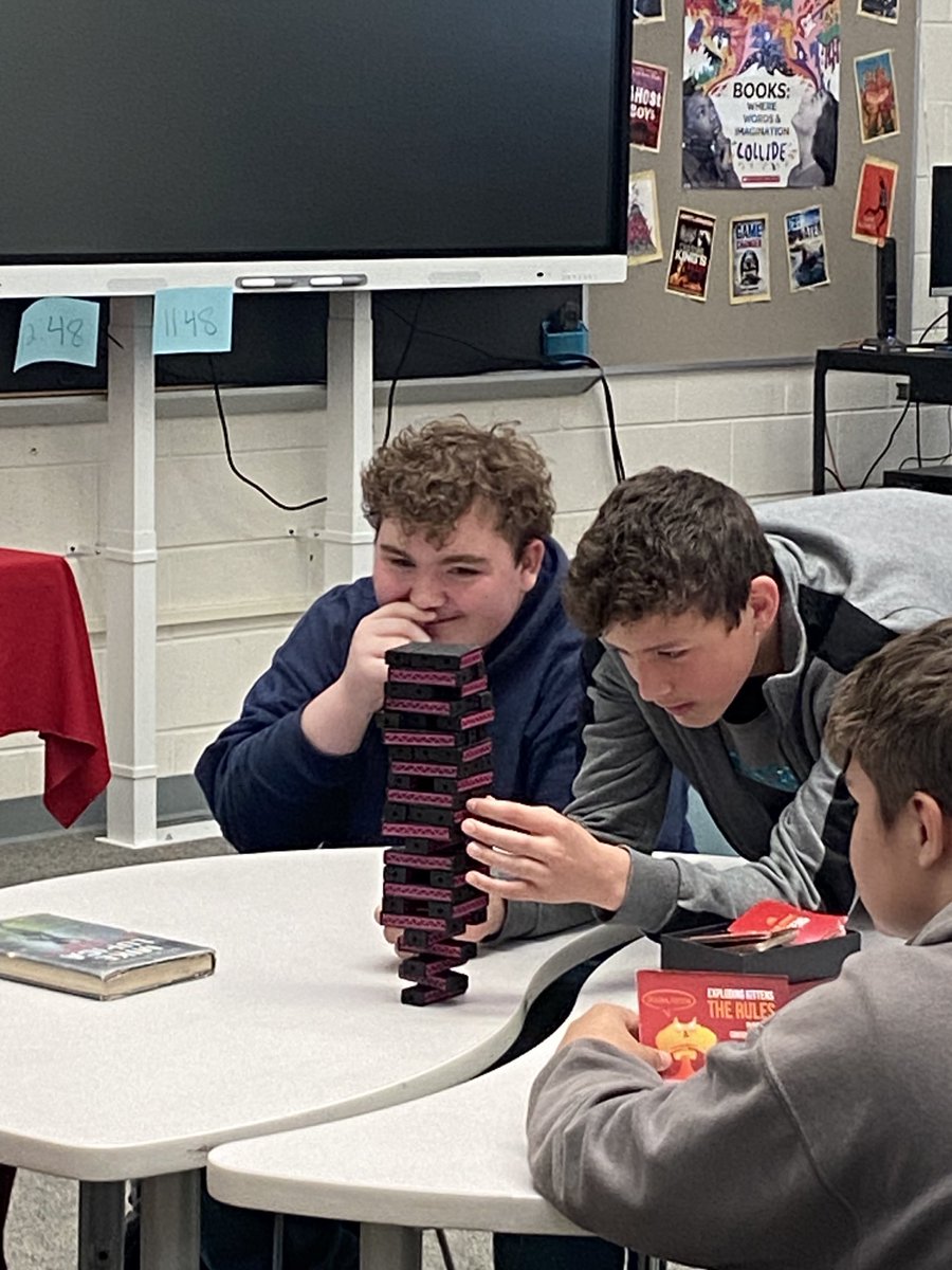 Love the unplugged lunch time in our library!  8th graders are intense over Jenga! #noelectronics