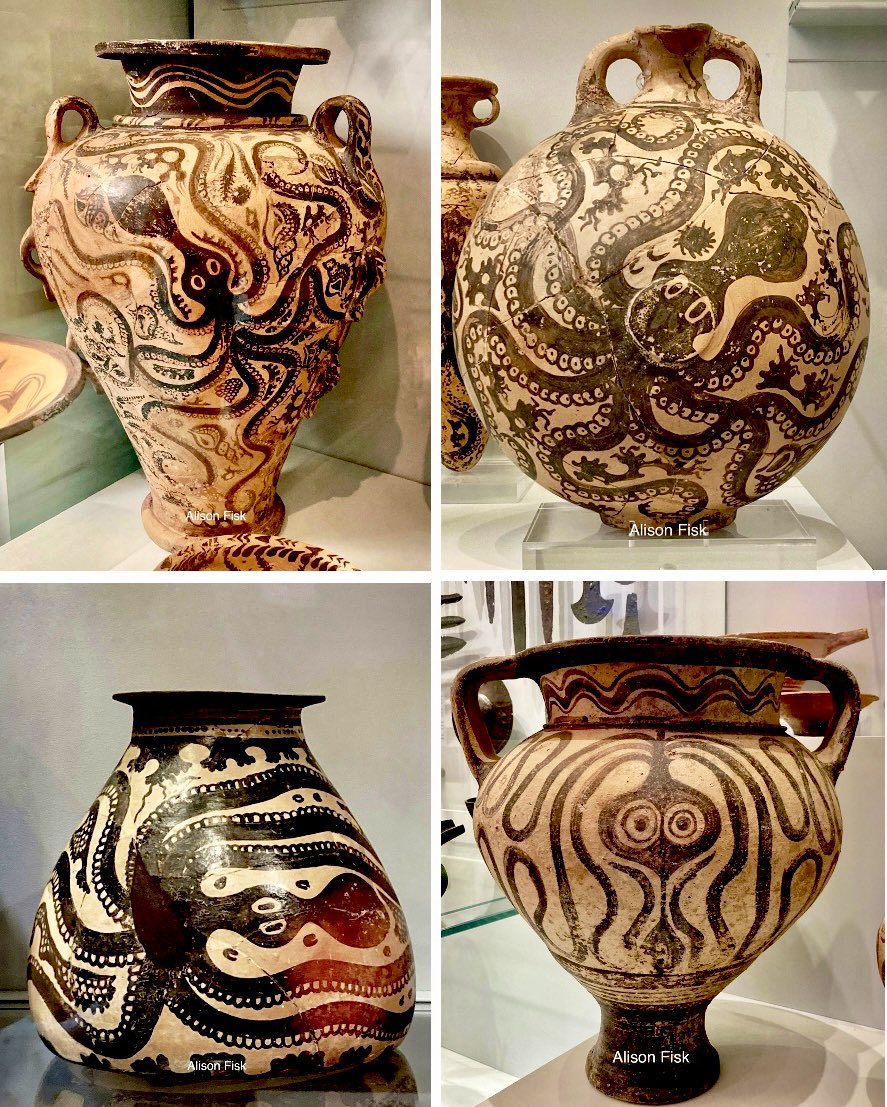 Marvellous Minoan pots with octopus decoration made by artisans from Bronze Age Crete about 3,500 years ago.

Heraklion Archaeological Museum. 📷 my own 

#Archaeology