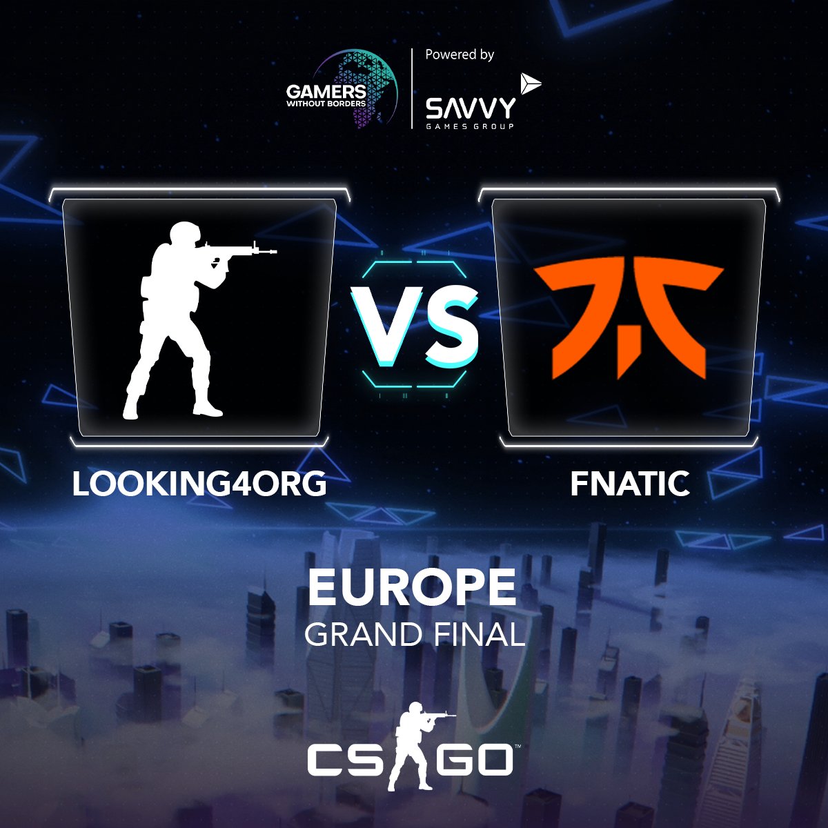 The European Grand Final of GWB x CS:GO is kicking off right now! 🙌

Looking4Org are up against <a href="/FNATIC/">FNATIC</a> for a chance to qualify for Gamers8 👀

Their BO3 battle is starting on Anubis

#GamingForGood