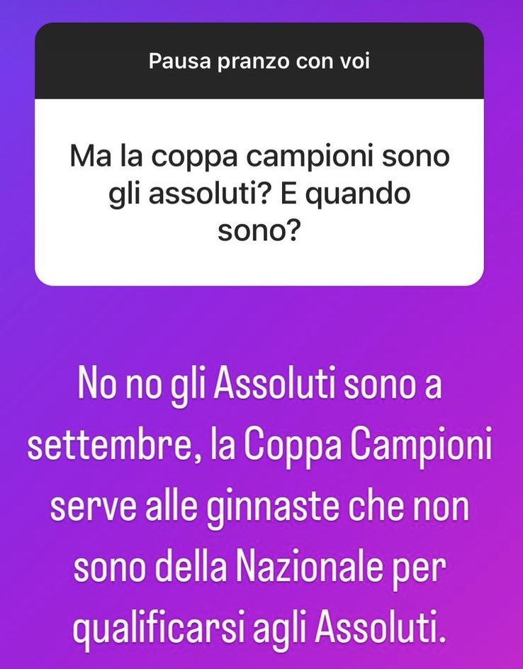 “Qualifiche per gli Assoluti” : detta così non mi dispiace, pareri esterni? (mi consola molto il fatto che l’A team non parteciperà e che non sarà Godella a decidere a prescindere le ginnaste 🙃) #Italgym