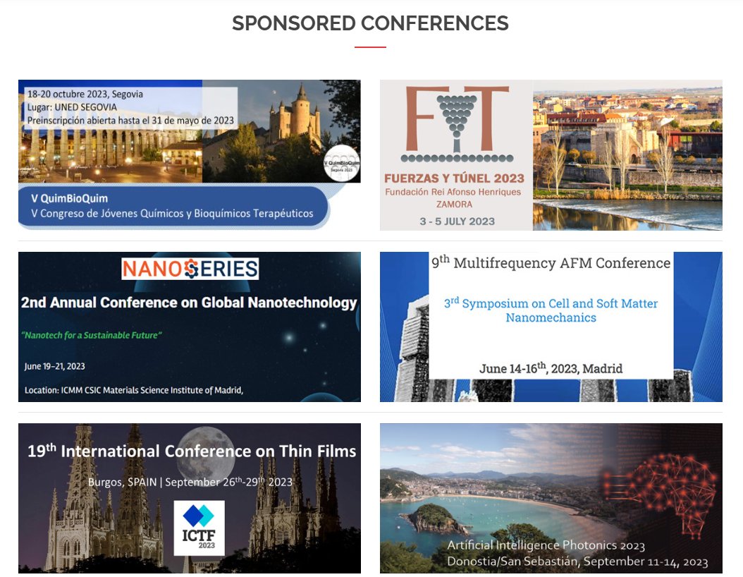icmm_csic's tweet photo. 💡 Do you know our sponsored conferences?
📍 Soon: @TeamNanoSeries, @FyT_2023, #VQuimBioQuim, @ICTF2023 and more
👉 Check it out: https://t.co/AiObW14bMl https://t.co/Pg0D5T2Hl2