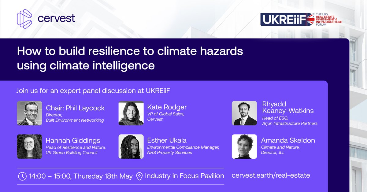 🌞 What’s your #UKREiiF2023 schedule looking like for today? If you can make it, we’d love for you to join us for a panel discussion about overcoming the barriers to understanding and acting on #ClimateRisk. ⏰ 2PM BST 📅 Today 📍 Industry in Focus Pavillion at #UKREiiF