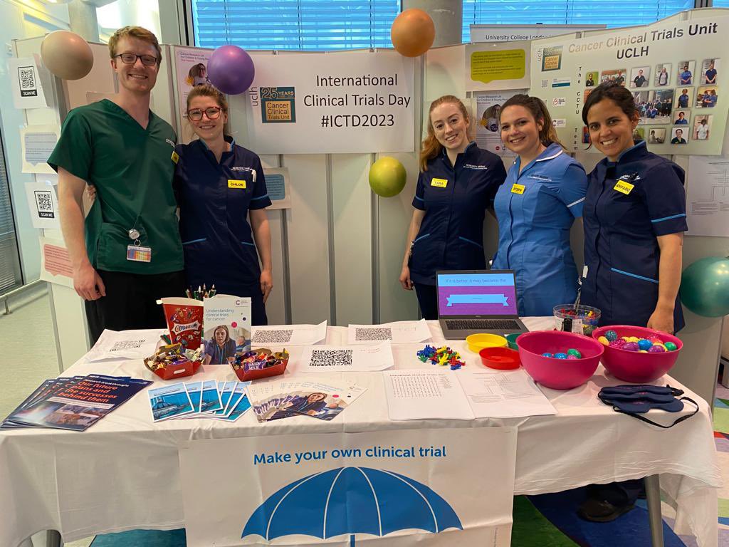 International Clinical Trials Day celebrations are well underway @uclh. Come and say hello and learn about the amazing cancer research being done in #CCTU by these wonderful people (there’s chocolate too!) #ICTD2023 @NIHRCRN_nthames @UCLHresearch