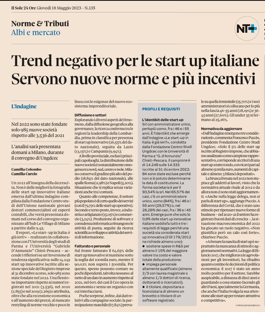 Su <a href="/sole24ore/">IlSole24ORE</a> sono stati pubblicati i primi risultati della di Fondazione Centro Studi UNGDCEC in collaborazione con Università degli studi di Parma e Università degli Studi "G. d'Annunzio" Chieti - Pescara.