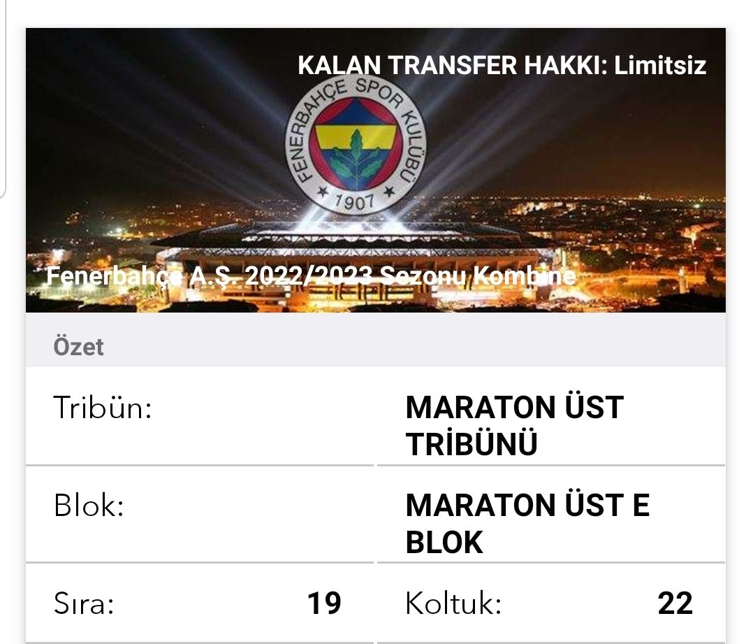 Maraton ust E 2 tane yanyana biletim var. Ilgilenner DM den yazsin #bilet #maçbileti #biletdevir #biletdevret #kombine #kombinedevret #biletarıyorum #kombinem #Fenerbahçe #fenerbahcebiletdevir #fenerbahcebilet #FBvTS