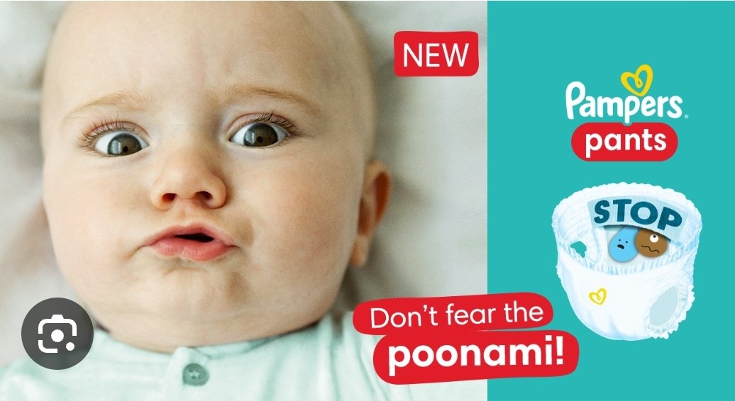 cooperscooper73's tweet photo. @thebudpod not sure if you're aware of this wonderful new Pampers campaign? Put me in mind of this weeks correspondence where the women  showered her sexy Irish potential beau with a shower of her shit. #poonami https://t.co/L6P8olTpLw