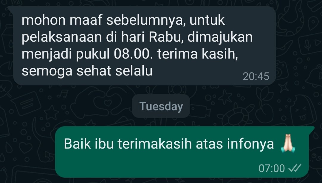 whichwan_'s tweet photo. @tanyakanrl HR ngechat malem bgt? Gausah dibls, bls bsk pagi. Prinsipku, diatas jam 8 mlm itu wkt istirahat jd semua chat/telfon urusan kerja ya gakan kutanggepin. Dan klo aku jd km, aku bakalan pake bahasa yg lebih sopan sih. Klo km ngerasa gak cocok sama perusahaan itu, tinggal mundur ae https://t.co/jFBMcGTlPG