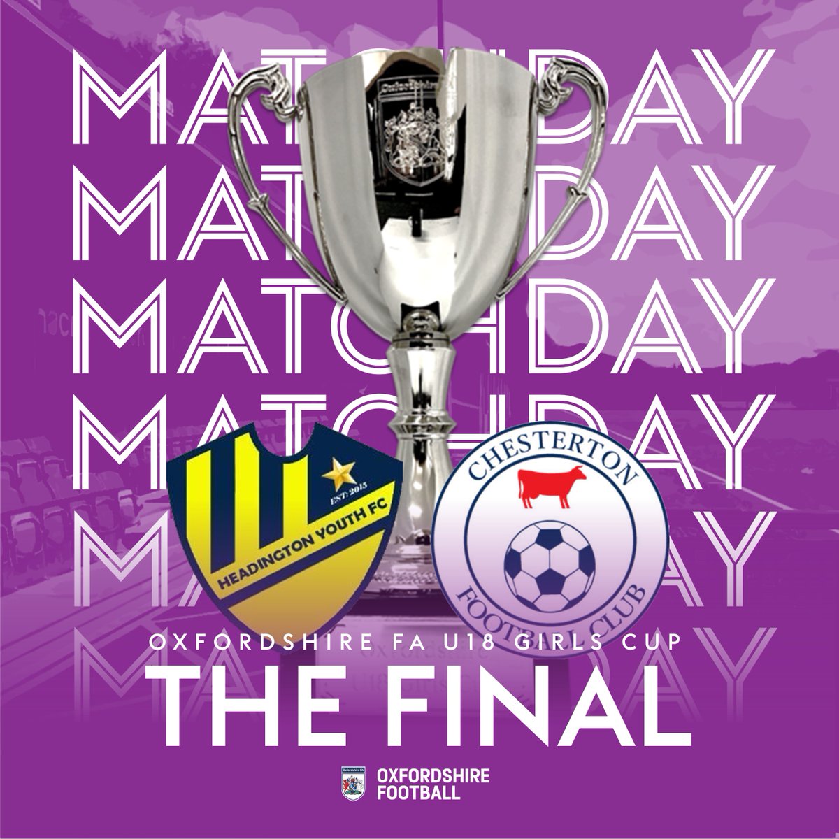 CUP FINAL I It's County Cup Final matchday in the U18 Girls Cup as Headington take on Chesterton this evening.

Best of luck to all three teams #ofacups 

📅 Tonight       
📷19:45 KO     
📷On the gate - £6 Adults, £3 Conc. 🎟️