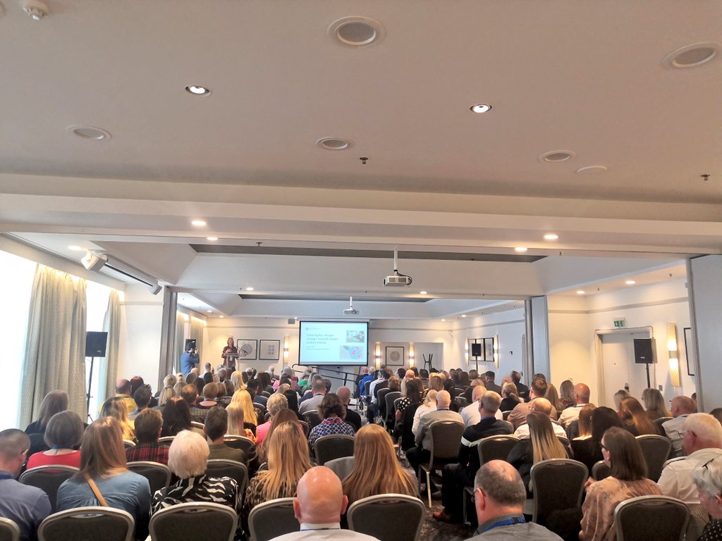 Packed room at #AssistConf2023 for this morning's sessions. 

Great to hear from Angela Tregear on catering and climate change, sharing research and guidance on carbon emissions from school meals. @AssistConf @SoilAssocScot