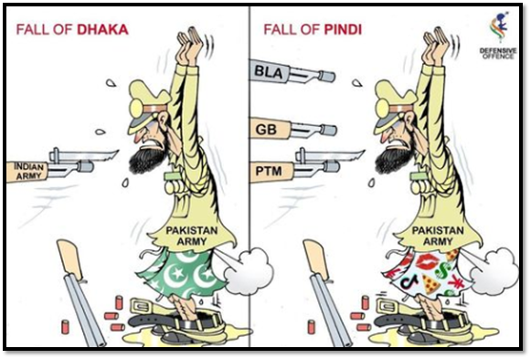 Suchetasin's tweet photo. The deepening political fissures within the Pak Army have led to a loss of fear and respect for the military. General Munir's failure to act on threats against Imran Khan's PTI has contributed to negative shift in perception about Army hegemon.  PakArmy Vs PakArmy #DividedPakArmy https://t.co/DGDCY6XhYw