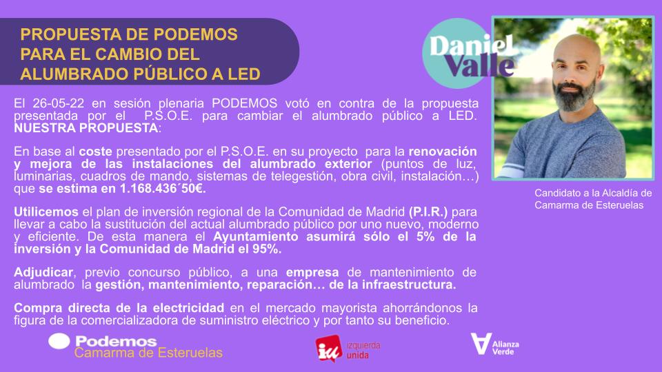podemoscamarma's tweet photo. Eficiencia energética (Alumbrado público LED)
#ValentiaParaTransformar28M 
#PodemosCamarma https://t.co/pirS4AgrZf