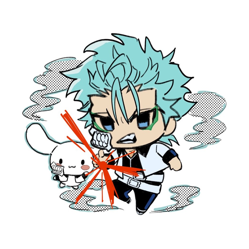 1boy male focus chibi blue eyes belt teeth blue hair  illustration images