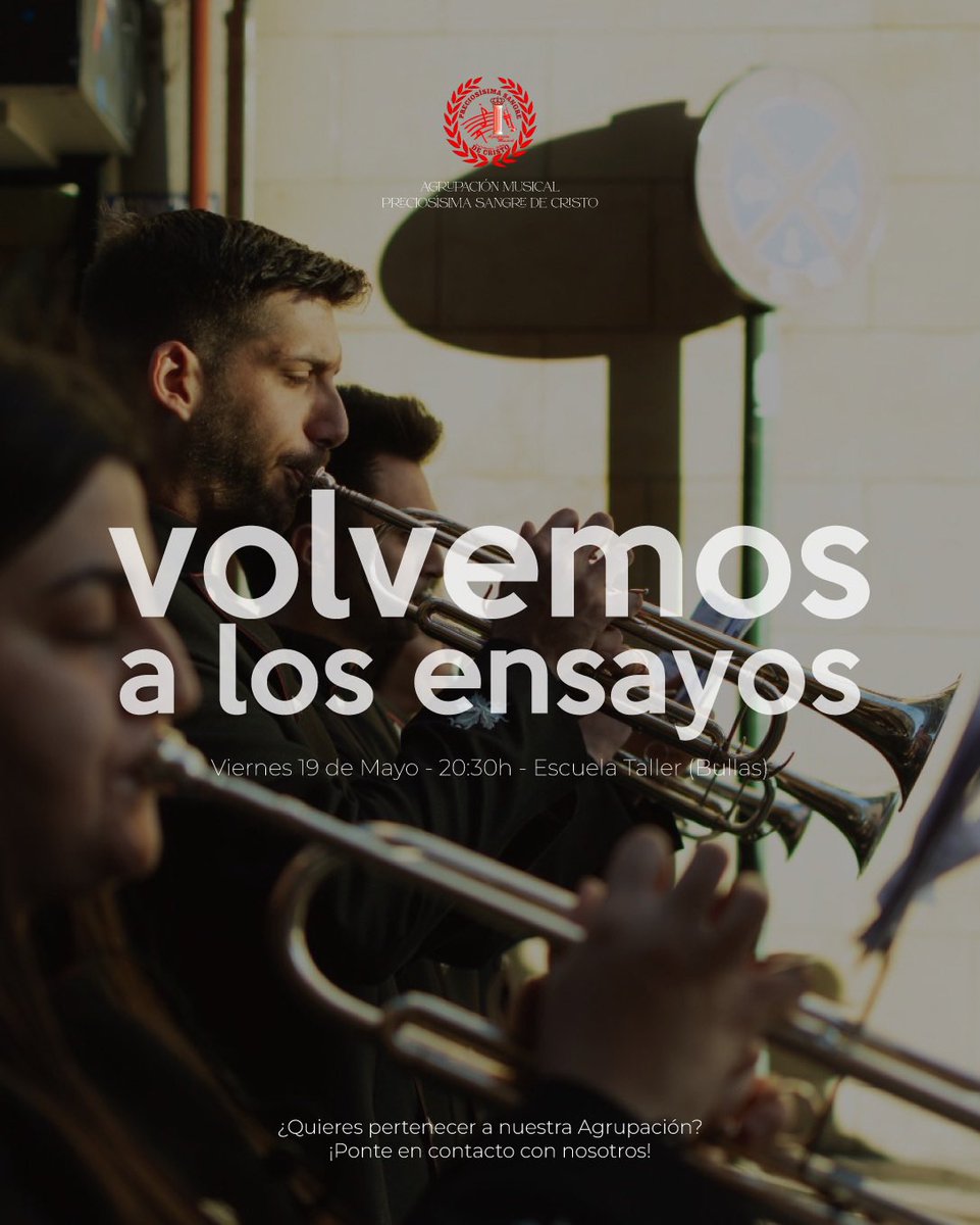 🔔 | Y con la ilusión y las ganas de un niño… ¡𝐕𝐨𝐥𝐯𝐞𝐦𝐨𝐬 𝐚 𝐥𝐨𝐬 𝐞𝐧𝐬𝐚𝐲𝐨𝐬! 

Comenzamos así a trabajar nuestras próximas actuaciones y un sin fin de novedades que nos traerá esta nueva temporada.

¿Quieres pertenecer a nuestra agrupación? ¡Aún estás a tiempo!